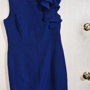 Royal Blue Sleeveless Dress with ruffles on one of the arm. Excellent Condition!